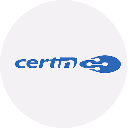 Certn company logo with stylized blue text and a connected dot design.