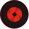 Red circular logo with four concentric layers featuring radial and dotted patterns, centered on a dark background.