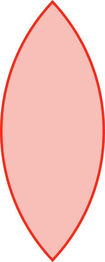 Solid red symmetrical shape with pointed top and bottom edges, resembling an elongated lens or a leaf.
