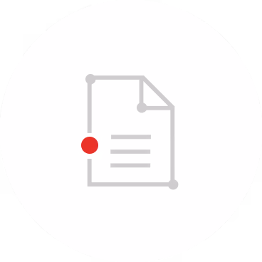 Icon of a gray document with three horizontal lines and a red dot on the left side, all inside a white circular background.