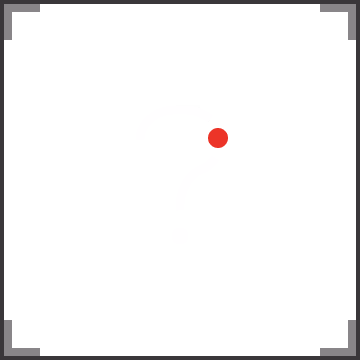 White pixelated question mark with a small red dot on the upper right side, set against a black background with gray corner brackets.
