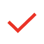 Red check mark icon inside a transparent square background.
