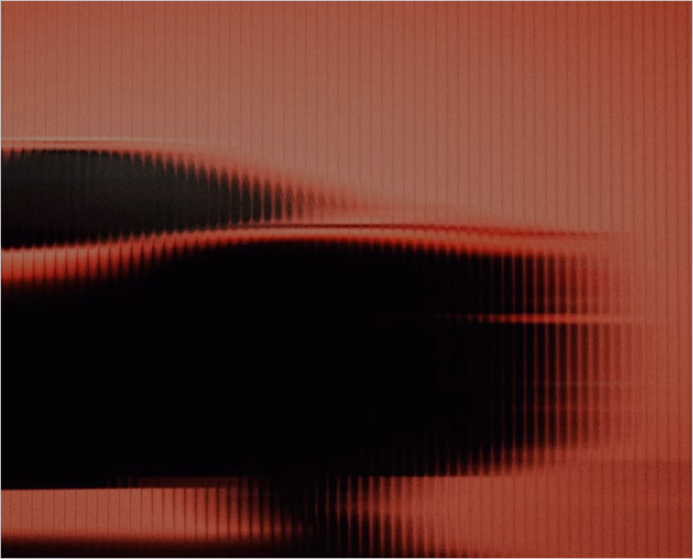 Abstract distorted image with a horizontal black shape in the center and reddish background with vertical lines.