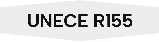 Text reading 'UNECE R155' in dark gray on a black background.