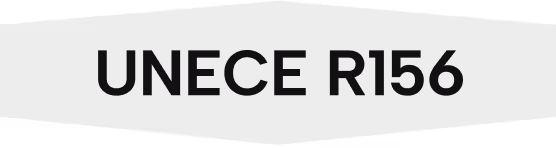 Text displaying 'UNECE R156' in bold black letters on a black background.