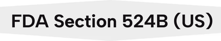 Text on black background reading 'FDA Section 524B (US)' in gradient black and gray.