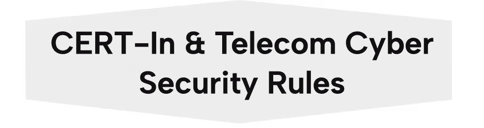 Text reading 'CERT-In & Telecom Cyber Security Rules' on a plain black background.