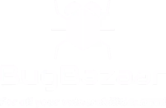 BugBazaar logo featuring a stylized bug icon above the brand name BugBazaar with the tagline below reading: For all your entomologist’s needs.
