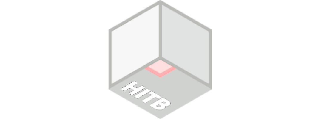 Three-dimensional cube logo with the letters HITB displayed in white on the bottom face, featuring a small red square in the center of the top face.