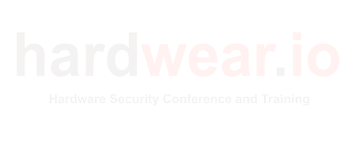 white text 'hardwear.io' with smaller text below reading 'Hardware Security Conference and Training' on black background.