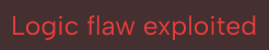Red text on a black background reading 'Logic flaw exploited'.