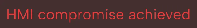 Red text on black background stating 'HMI compromise achieved'.