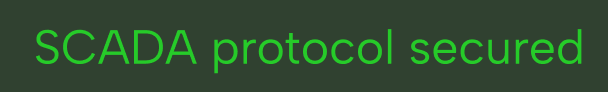 Green text on black background reading 'SCADA protocol secured'.