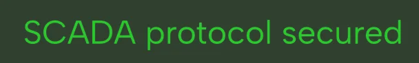 Green text on black background reading 'SCADA protocol secured'.