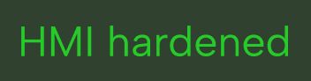 Green text reading 'HMI hardened' on a black background.