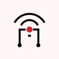 Icon with a red dot at the center connected by black lines to two black dots below, and two black curved lines arcs above the red dot resembling a wireless signal.