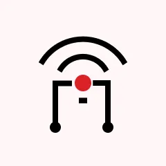 Icon with a red dot at the center connected by black lines to two black dots below, and two black curved lines arcs above the red dot resembling a wireless signal.