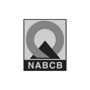 Logo consisting of a dark triangle overlaid on a circle inside a square, with the letters NABCB below in a black rectangular block.