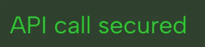 Green text on a black background reading 'API call secured' in a simple sans-serif font.