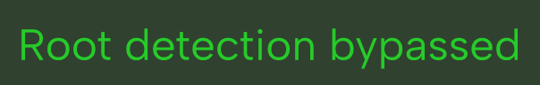 Green text on black background reading 'Root detection bypassed'.
