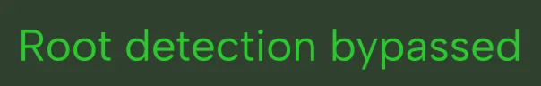 Green text on black background reading 'Root detection bypassed'.