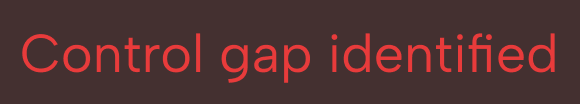 Red text on a dark background reading 'Control gap identified'.