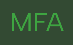 Green capital letters MFA on a dark green background.