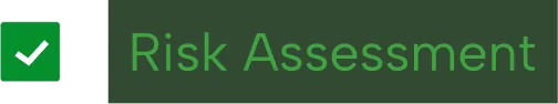 Green square with white check mark icon next to the text 'Risk Assessment' in green on a dark background.