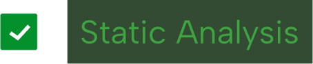 Green checkmark icon next to the text 'Static Analysis' in green font on a dark background.
