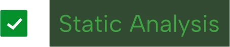 Green checkmark icon next to the text 'Static Analysis' in green font on a dark background.