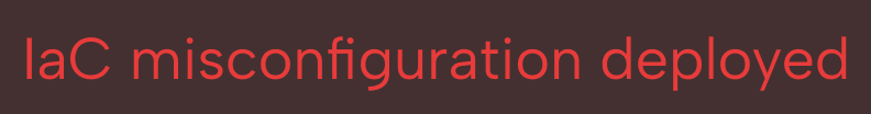 Text in red on a dark background stating 'IaC misconfiguration deployed'.