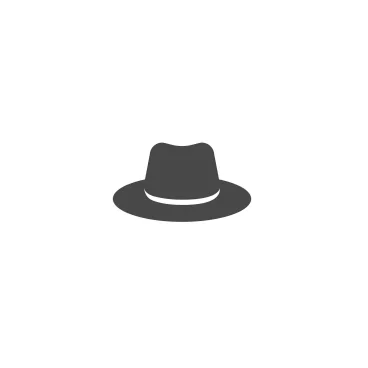 Black fedora hat icon centered in a white circular background.