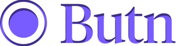 Logo featuring a stylized purple circle with an inner dot next to the text 'Butn' in purple font on a black background.
