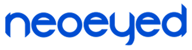 neoeyed logo in blue lowercase letters.