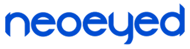 neoeyed logo in blue lowercase letters.