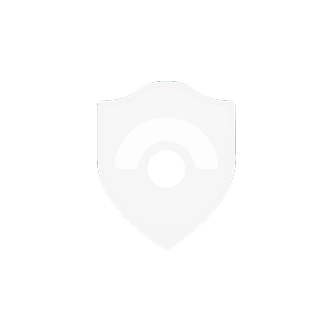 Simplified shield icon with a circular arc and dot pattern inside, centered on a white circle background.
