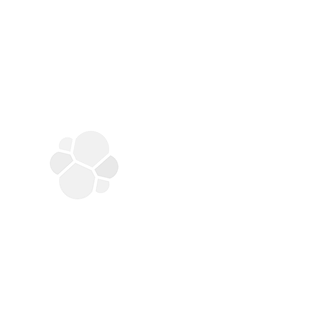 White circular loading spinner with five smaller gray circles arranged clustered on its left side, viewed on a white background.