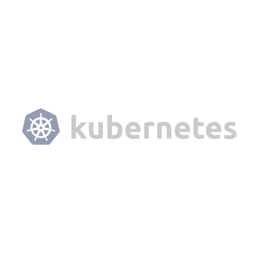 Kubernetes logo featuring a seven-spoke ship wheel icon to the left of the word 'kubernetes' in lowercase gray letters on a white circular background.