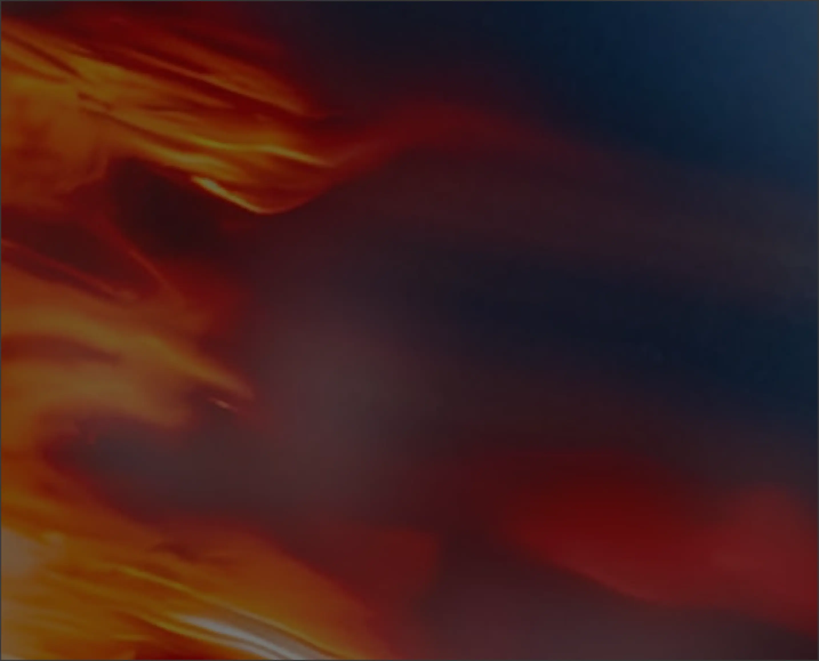 Abstract image with swirling patterns in dark red, orange, and hints of blue and black, resembling fire or flowing liquid.