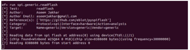 Expliot framework output for an SPI operation