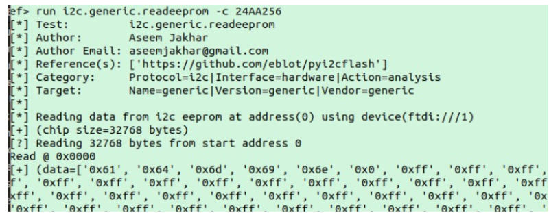 Expliot framework reading data over I2C