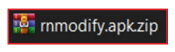 A file icon with four small colorful squares, labeled 'rnmodify.apk.zip'.