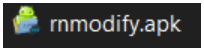 Icon showing an Android robot on top of a blue and green package file labeled 'rnmodify.apk'.