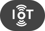 IoT text with radio waves icon, symbolizing Internet of Things technology.