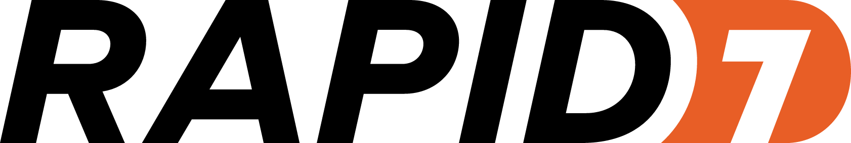 Rapid7 logo with the word 'Rapid7' in black and an orange stylized '7' on the right.