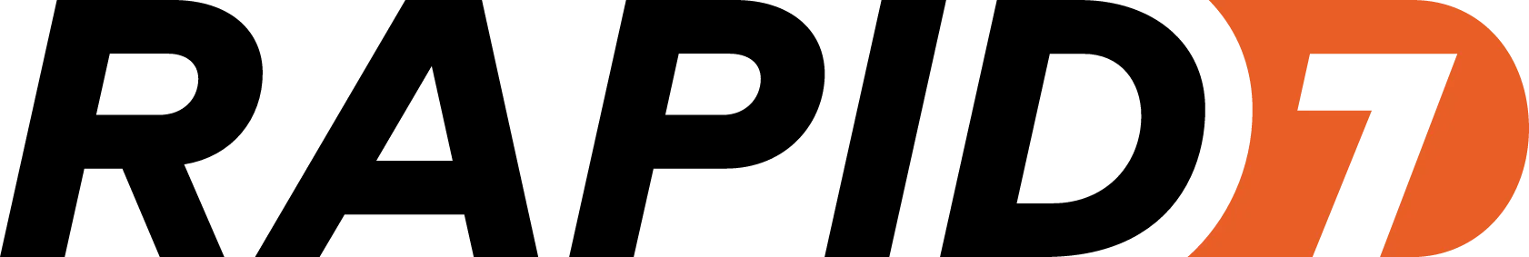 Rapid7 logo with the word 'Rapid7' in black and an orange stylized '7' on the right.