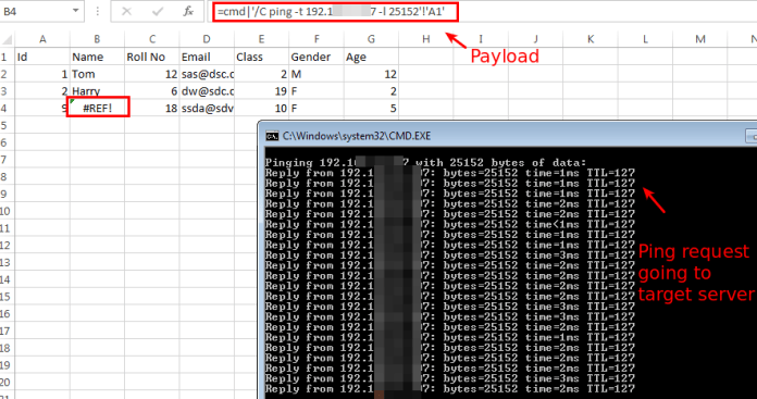Microsoft Excel CSV Injection, attacker web server