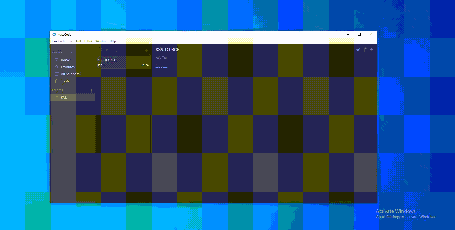 PoC opening Windows Calculator from massCode