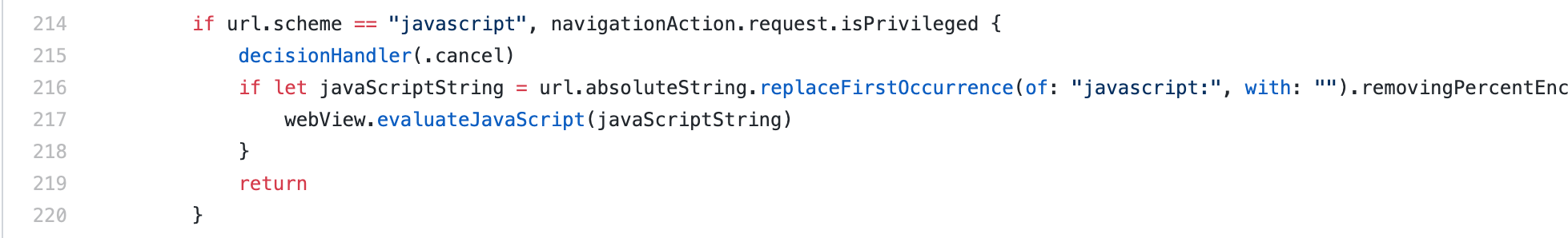Firefox for iOS v19.x source code allowing javascript URIs from the address bar